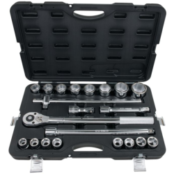 COFFRET DE DOUILLES 6 PANS MÉTRIQUES ET ACCESSOIRES 3/4', 21 PIÈCES