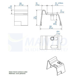 Butoir d’arrêt central à sceller zingué Hauteur 115 mm,largeur 100 mm,Longueur 160 mm Mantion 2097S