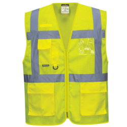 Gilet baudrier HV Meshair Athène maille aérée 2 bandes horizontales et verticales avec poches Jaune