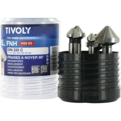 Coffret de 5 fraises à noyer HSS Cobalt 5% à 90° Ø10,4 à 31mm Queue cylindrique