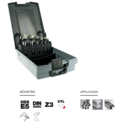 Coffret de 6 fraises à noyer HSS cobalt 5% à 90° Ø6,3 à 20,5mm queue cylindrique