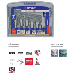 Coffret de 7 pieces : 6 forets taraudeurs HSS Ø3 à 10mm + porte-embout Quick change Queue hexagonale