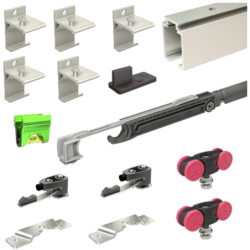ENSEMBLE RAIL ET ACCESSOIRES POUR 1 PORTE COULISSANTE DE 10 A 80kg LONG 1,95m