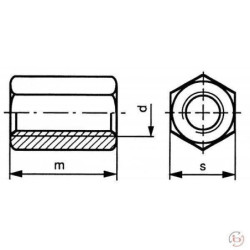 ECROU HEXAGONAL DE JONCTION M16x48mm ZING