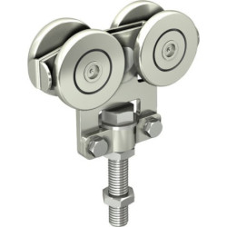Monture à galets acier à roulement à billes pour rail 50x40 pour porte 150 kg Mantion 2255