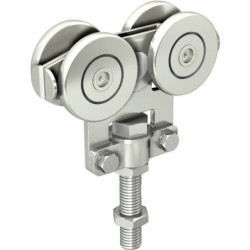 Monture à galets acier à roulement à billes pour rail 50x40 pour porte 150 kg Mantion 2255