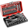 COFFRET RADIO 1/4'' 38 PIÈCES NANO AVEC CLIQUET À MANCHE ROTATIF 360° R.360NANOPB