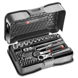 COFFRET CLIQUET+DOUILLES 1/4 6PANS+ EMBOUTS R.161-6P6HXPB
