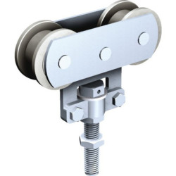 Monture fixation sur chant, avec 2 galets en Delrin vis M10 Capacité porte 80 kg rail associé 3530 M