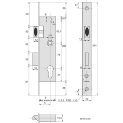 SERRURE 1 POINT PDT 1/2 TOUR LARG 39 MM SANS GACHE