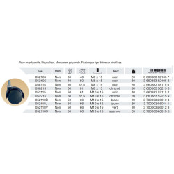 Roulette jumelée pivotante sans frein Fixation par tige filetée Polyamide noir