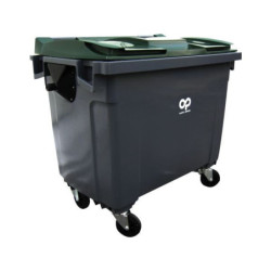 Conteneur poubelle roulant 660 litres Cuve Grise-Couvercle Vert