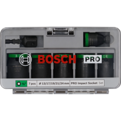 Coffret de 5 douilles Impact Pro M 13,17,19,21,24mm Long.39mm Emmanchement 1/2 , 2 adaptateurs