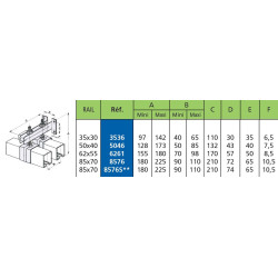 Patte de réglage à visser pour supports 6256L et 6256ML pour rail 62x55 Mantion 6261