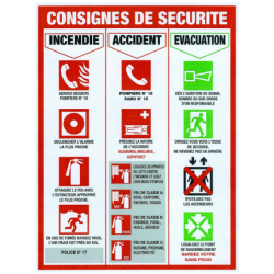 PANNEAU 460x320 mm RESPECTEZ LES CONSIGNES SECURITE - INCENDIE ACCIDENT EVACUATION