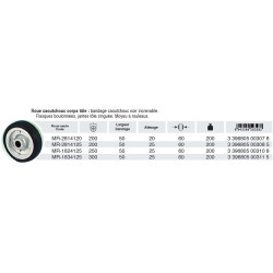 Roue caoutchouc corps tôle Diamètre 250mm moyeu à rouleau 25mm