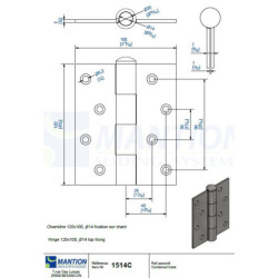 Charnière acier 120x100 mm, axe acier Ø 14 mm Acier Zingué