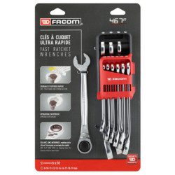 JEU 10 CLES MIXTES A CLIQUET RAPIDES en étui pocket 8 à 19mm 467BR.JP10PB