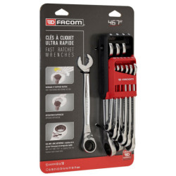 JEU 10 CLES MIXTES A CLIQUET RAPIDES en étui pocket 8 à 19mm 467BR.JP10PB