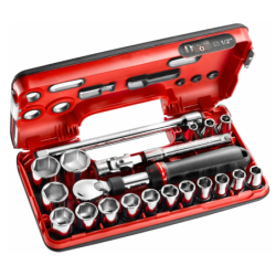 COFFRET DBOX CLIQUET MANCHE EXTENSIBLE + DOUILLES 1/2'' 6 PANS SXL.DBOX1PB