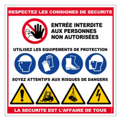 PANNEAU 480x480 mm RESPECT DES CONSIGNES DE SECURITE